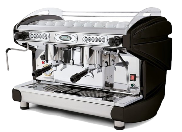 BFC Lira two-group electronic espresso machine in white, front view